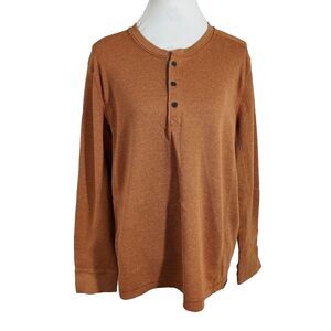 Eddie Bauer Shirt Top Mens XL Long Sleeve Popover Burnt Orange Cotton Polyester